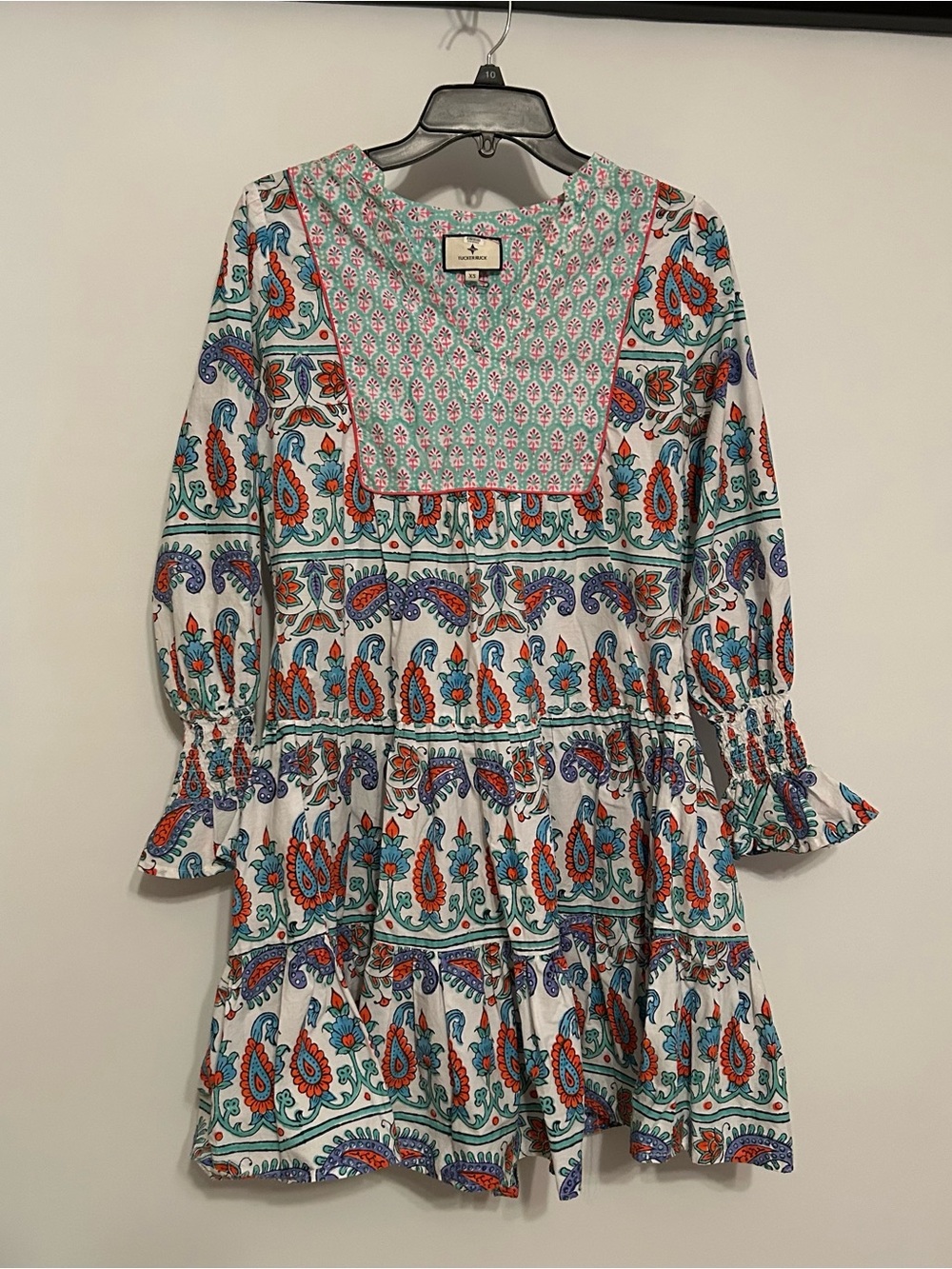 Tuckernuck White Dress with Teal, Orange & Purple Paisley